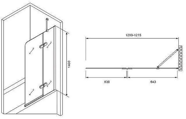 Шторка на ванну Abber Ewiges Wasser 120х140 AG51120 профиль Хром стекло прозрачное
