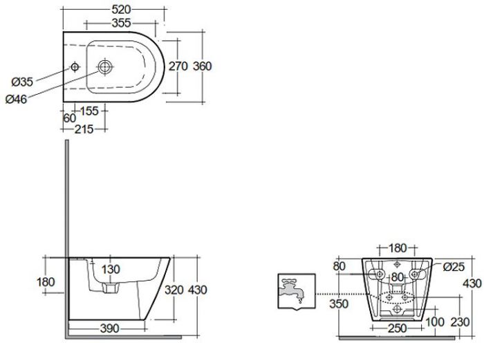 Биде Kludi Resa R 23BIW0143 подвесное цвет Белый глянцевый