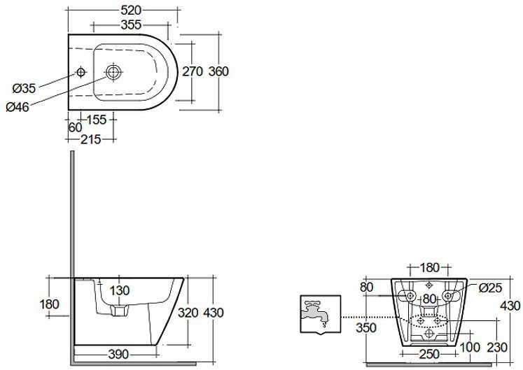Биде Kludi Resa R 23BIW0143 подвесное цвет Белый глянцевый