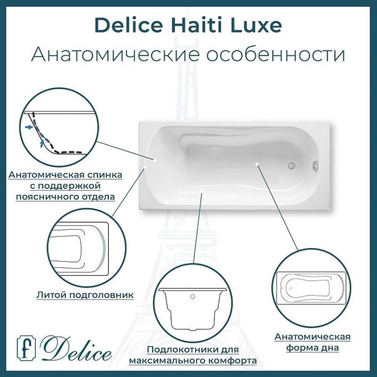 Чугунная ванна Delice Haiti Luxe 150х80 DLR230636 без отверстий под ручки и антискользящего покрытия