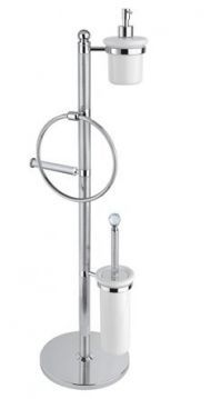 Стойка напольная с держателем туалетной бумаги, щёткой для унитаза, полотенцедержателем и держателем дозатора для жидкого мыла CEZARES OLIMP-WBD