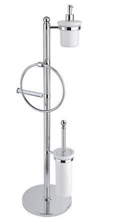 Стойка напольная с держателем туалетной бумаги, щёткой для унитаза, полотенцедержателем и держателем дозатора для жидкого мыла CEZARES OLIMP-WBD