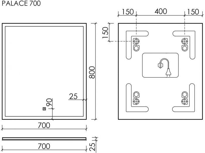 Зеркало SANCOS с подсветкой Palace, 700х800, PA700