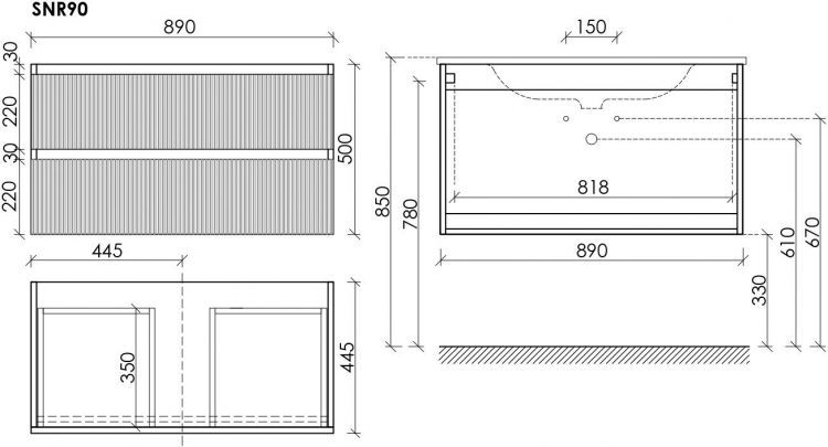 Тумба подвесная SANCOS Snob R 890х445х500, c двумя ящиками оснащенными доводчиками, Beige Soft ,SNR90CE