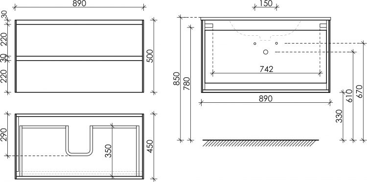 Тумба подвесная SANCOS под раковину Cento, карпатская ель 890х450х500, CN90KE