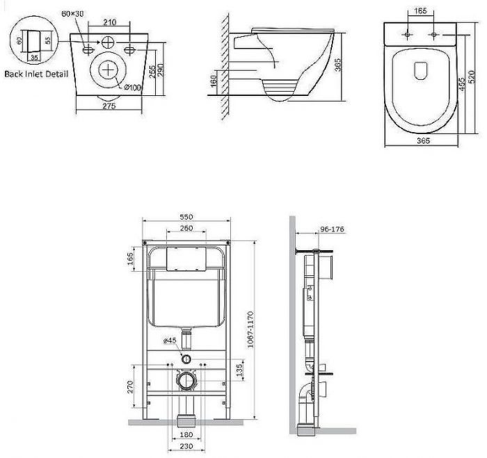 Комплект унитаза с инсталляцией SantiLine SL-5025MB+SL-03 с сиденьем Микролифт и Черной матовой клавишей смыва
