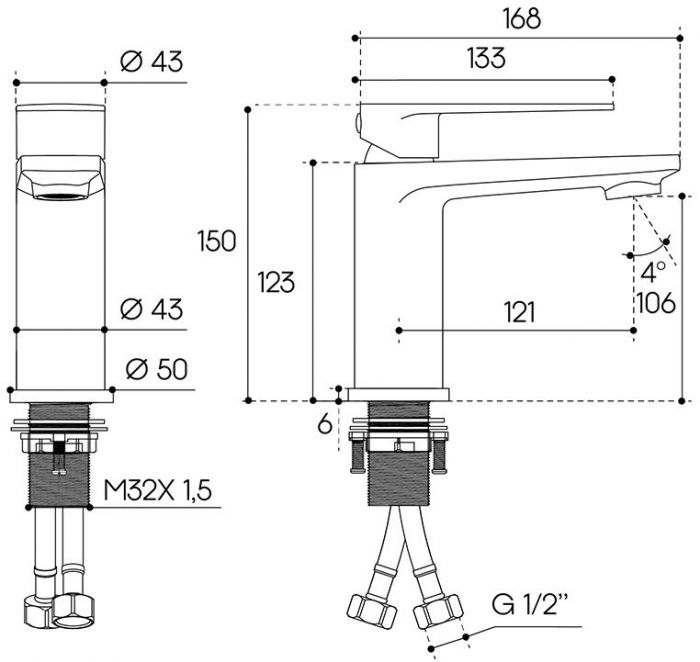 Смеситель для раковины M AQUEDUTO LINHA,  шлифованное золото (LIN0250)