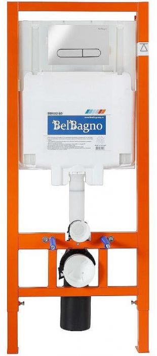 Комплект унитаза с инсталляцией BelBagno Loto BB070CHR/SC/BB002-80/BB005-PR-CHROME с сиденьем Микролифт и клавишей смыва Хром глянцевый
