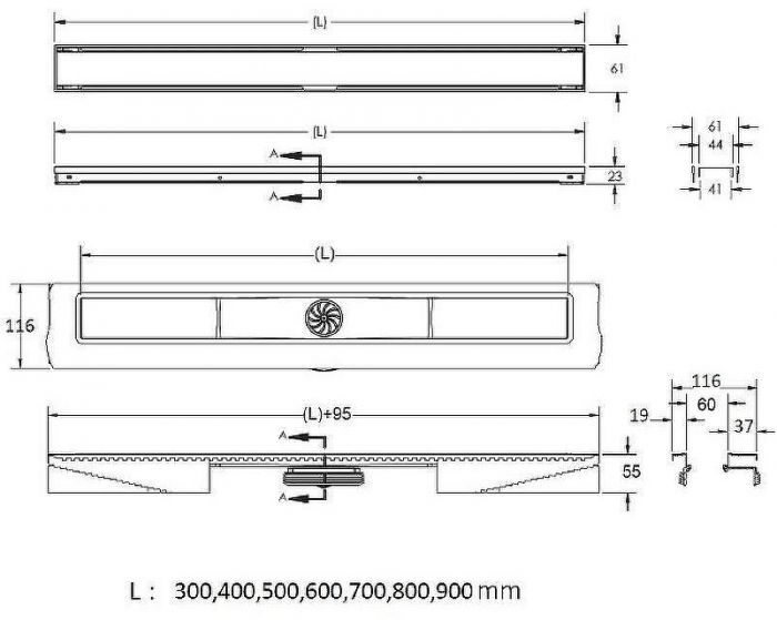 Душевой лоток Berges B1 Keramik 600 095117 с Черной матовой решеткой