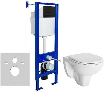Комплект унитаза Berges Gamma 081105 с инсталляцией Berges Atom 410 040340 с сиденьем Микролифт и Черной матовой клавишей смыва