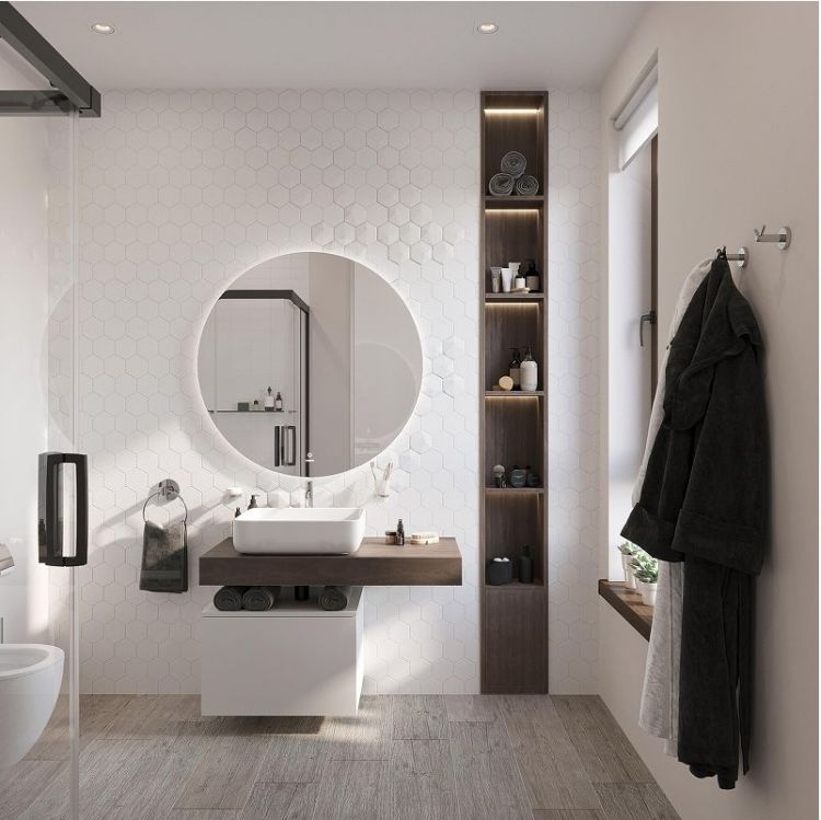 Комплект мебели для ванной STWORKI Ольборг 100 подвесной цвет Белый матовый Дуб карпентер