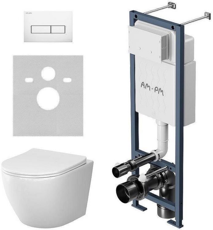 Комплект унитаза с инсталляцией AM.PM Like IS110301.801900 с сиденьем Микролифт и Белой глянцевой клавишей смыва Комплект унитаза с инсталляцией AM.PM Like IS110301.801900 с сиденьем Микролифт и Белой глянцевой клавишей смыва