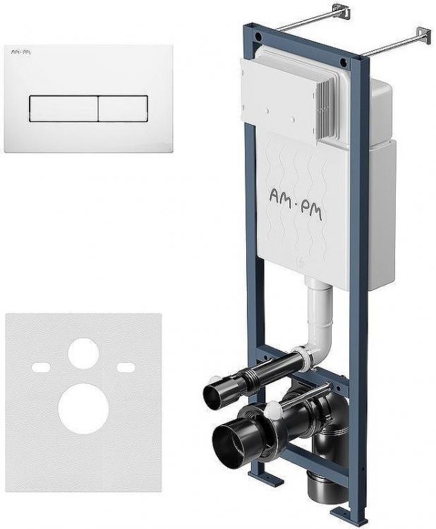 Комплект унитаза с инсталляцией AM.PM Like IS110301.801900 с сиденьем Микролифт и Белой глянцевой клавишей смыва Комплект унитаза с инсталляцией AM.PM Like IS110301.801900 с сиденьем Микролифт и Белой глянцевой клавишей смыва