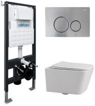 Комплект унитаза Abber Rechteck AC1201-AC0105-AC0121MCH с сиденьем Микролифт и клавишей смыва цвет Матовый хром