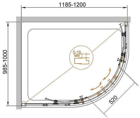 Душевой уголок Cezares Eco 120x100 ECO-O-RH-2-120/100-C-Cr профиль Хром стекло прозрачное