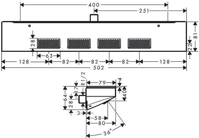 Hansgrohe Rainfinity Боковой/верхний душ 502х81мм с полкой, цвет: хром