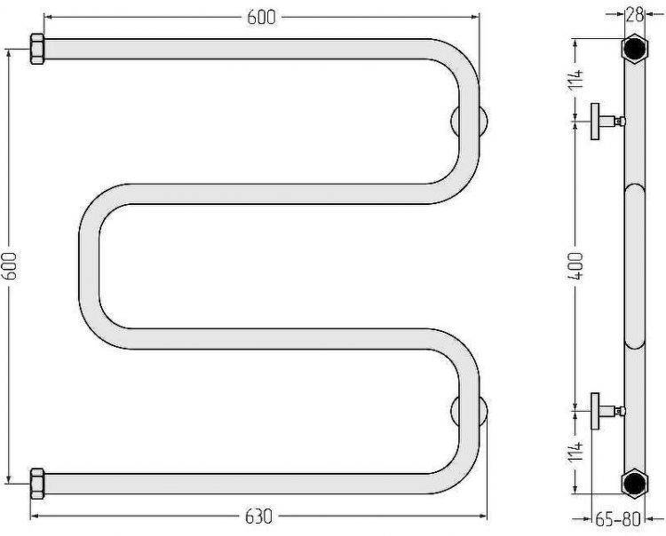 Водяной полотенцесушитель Сунержа Ш-образный 600x600 30-0014-6060 Белый матовый