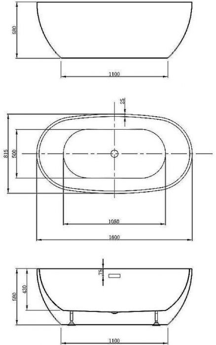 Акриловая ванна Vincea 160x81.5 VBT-408-1600 без гидромассажа
