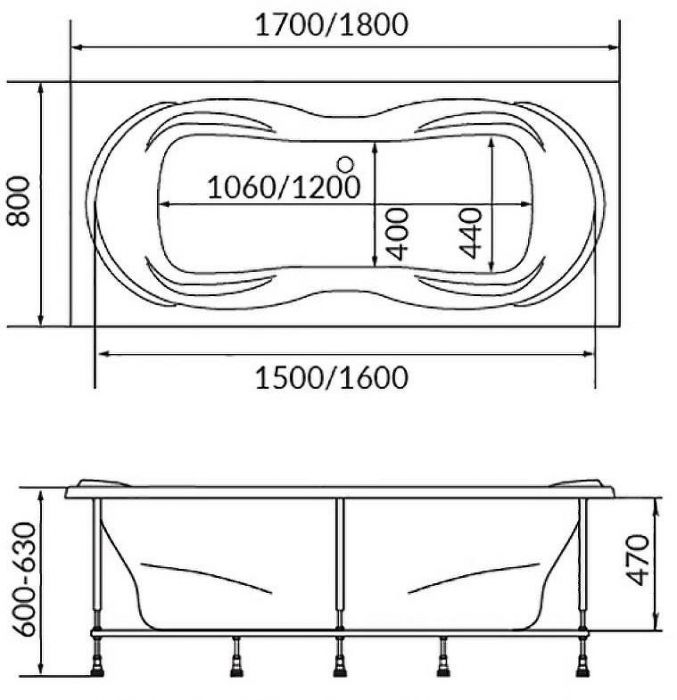 Акриловая ванна 1MarKa Dinamica 180x80 01ди1880 без гидромассажа