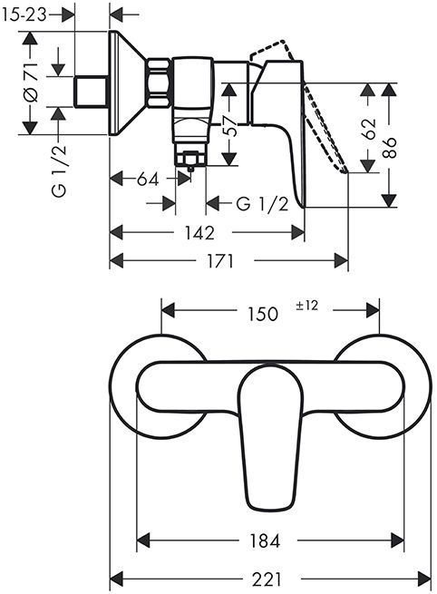 Hansgrohe Talis E Смеситель для душа, настенный, цвет: золото