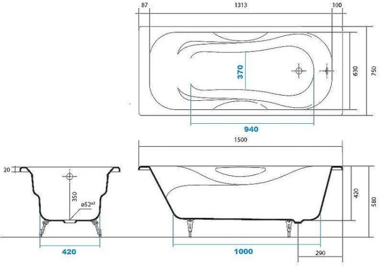 Чугунная ванна Aquatek Гамма 150x75 AQ8050F-00 без антискользящего покрытия
