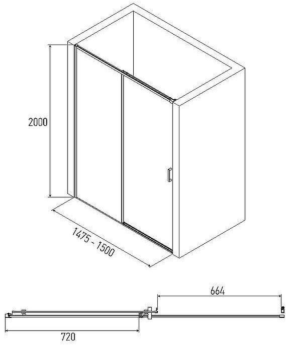 Душевая дверь Alex Baitler 150 AB61C150 профиль Сатин стекло прозрачное
