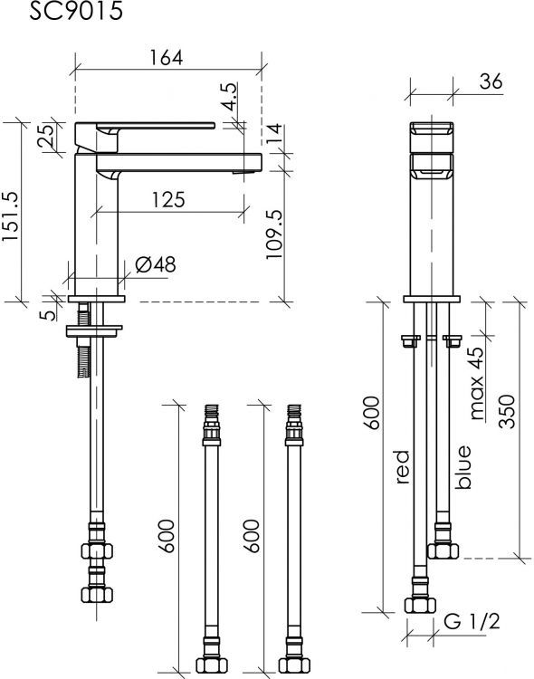 Смеситель для раковины SANCOS Studio, вороненая сталь, SC9015GG Смеситель для раковины SANCOS Studio, вороненая сталь, SC9015GG