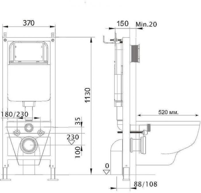 Инсталляция Aquatek Standart 37 INS-0000017 для унитаза без клавиши смыва