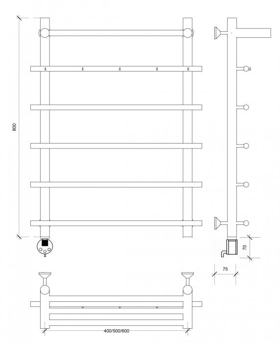 Полотенцесушитель электрический Secado Турин 1 КСП 80x40 графит