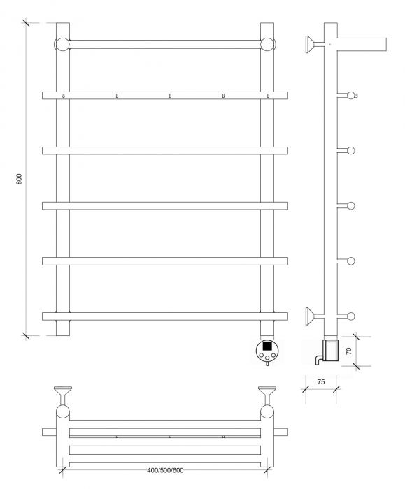 Полотенцесушитель электрический Secado Турин 1 КСП 80x40 графит