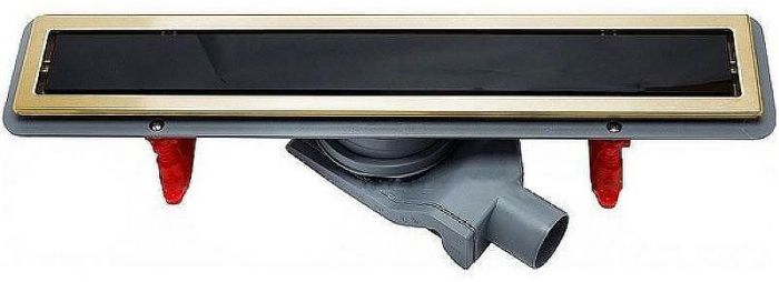 Душевой лоток Pestan Confluo Premium Line 550 Black Glass Gold 13100115 с решеткой Черный глянцевый Золото глянцевое