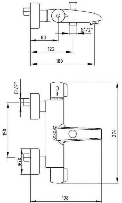 Смеситель для ванны E.C.A. Thermostatic 102102340EX с термостатом Хром