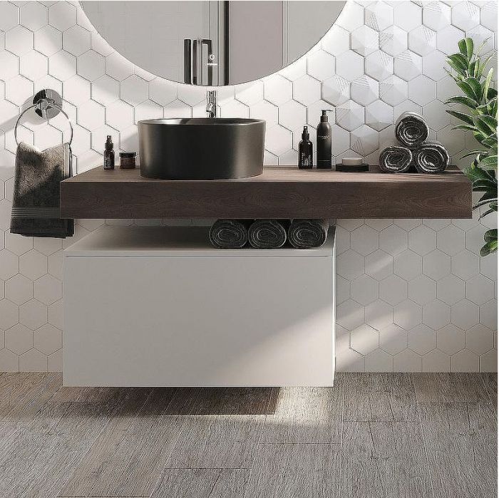 Комплект мебели для ванной STWORKI Ольборг 120 481991 подвесная Белая матовая Дуб карпентер