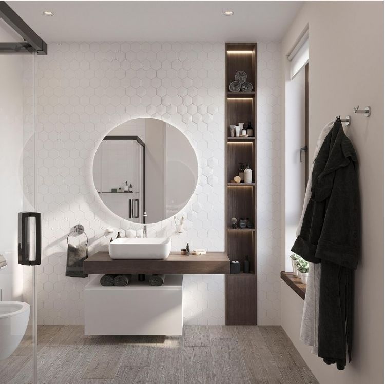 Комплект мебели для ванной STWORKI Ольборг 120 подвесной цвет Белый матовый Дуб карпентер