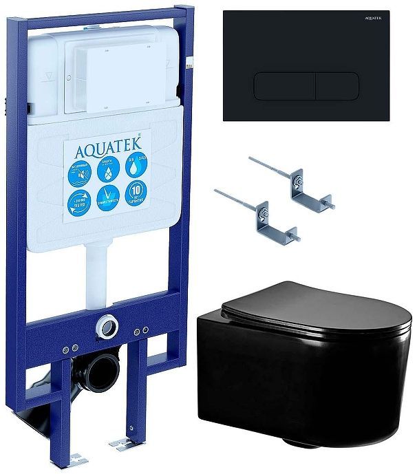 Комплект унитаза с инсталляцией Aquatek Set Aquatek Мия-MB-017 4в1 цвет Черный матовый с сиденьем Микролифт и клавишей смыва цвет Черный матовый