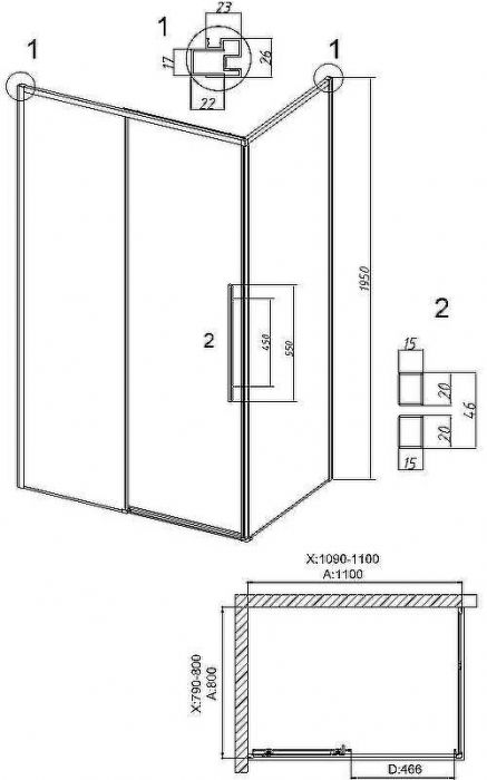 Душевой уголок Grossman Galaxy 110х80 120.K33.01.1180.21.02 профиль Черный матовый стекло шиншилла