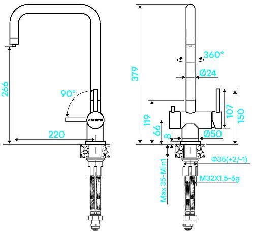 Смеситель для кухни KUCHENSTERN STROM-F 404SS40 цвет Нержавеющая сталь