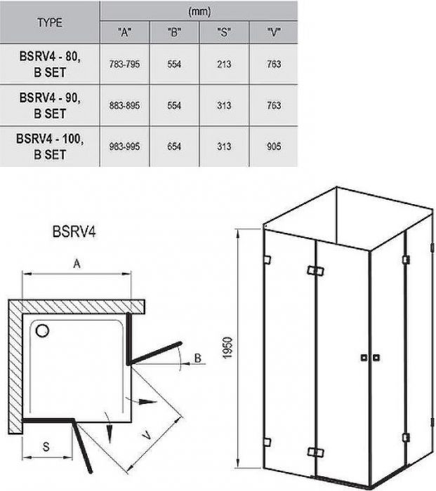 Душевой уголок Ravak Brilliant BSRV4-100 100х100 1UVAAA00Z1 профиль Хром стекло Transparent