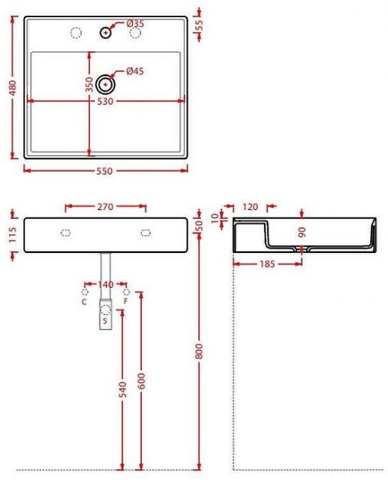 Раковина Artceram Scalino 55 SCL007 01 00 Белая глянцевая
