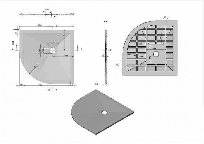 Душевой поддон из искусственного камня Vincea 90x90 VST-4SQ9090A+Vsph-D132 Антрацит