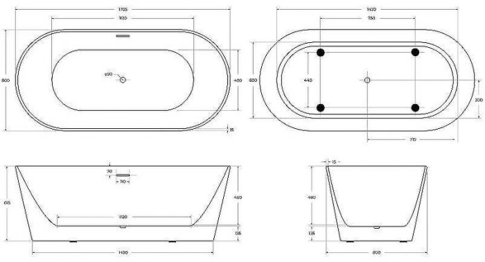 Акриловая ванна BelBagno 170x80 BB416-1700-800 без гидромассажа