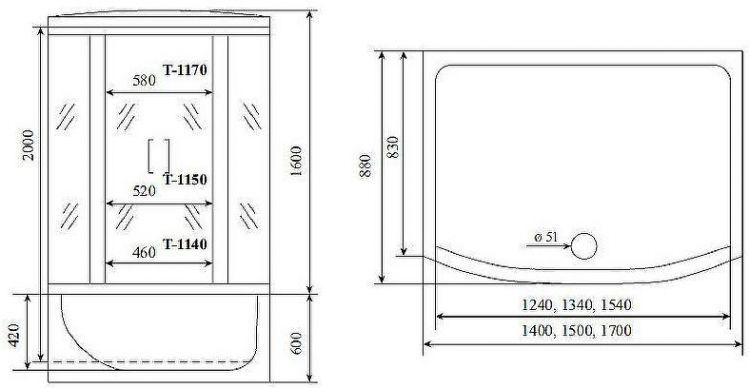 Душевой бокс Timo Standart 150x88 T-1150 с гидромассажем