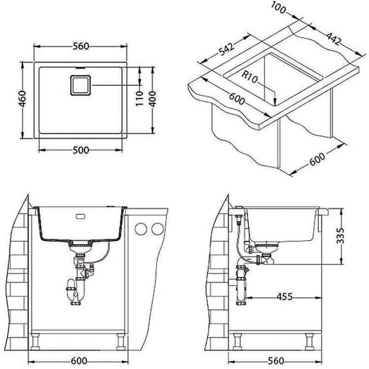 Кухонная мойка Alveus Granital+ Quadrix 50 Deep Black G90 560x460x200 1149138 Черная матовая Кухонная мойка Alveus Granital+ Quadrix 50 Deep Black G90 560x460x200 1149138 Черная матовая