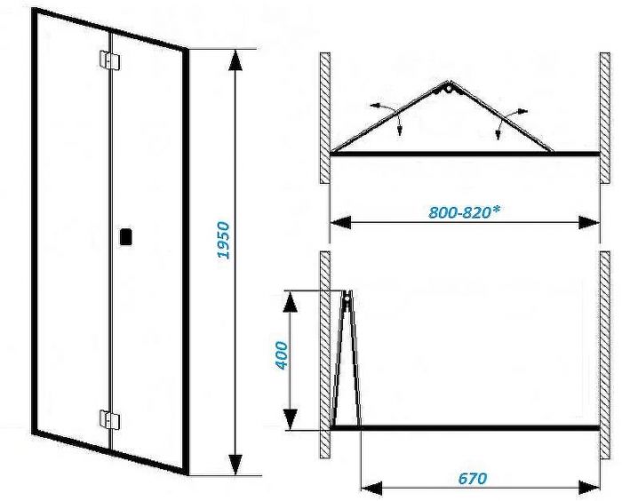 Душевая дверь Ceruttispa Bella 80 D81B профиль Черный стекло прозрачное
