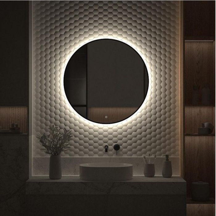 Зеркало Defesto Aura 80х80 DF 2985S с подсветкой 25W-4500K/Сенсорный выключатель/Нейтральный белый свет/Черная рама