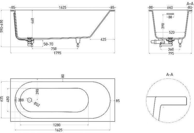 Ванна из искусственного камня Salini Ornella Kit 180х80 102412G Белая глянцевая