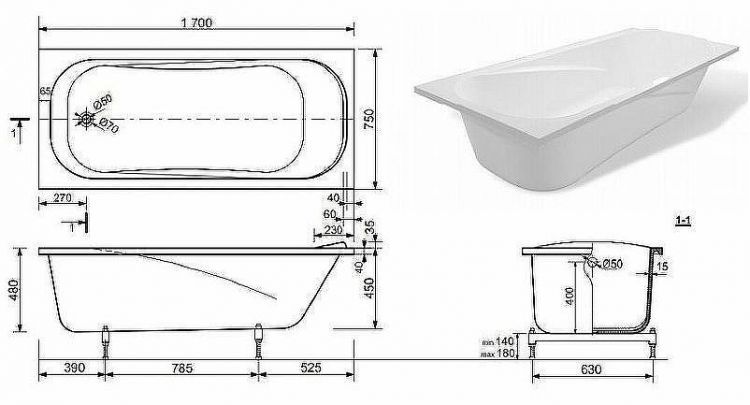 Ванна из искусственного камня Creto Nova 170x75 23-1113 без гидромассажа