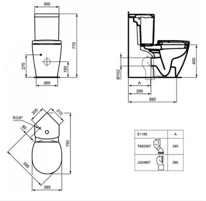 Унитаз компакт Ideal Standard Connect Space E119501 без бачка и сиденья