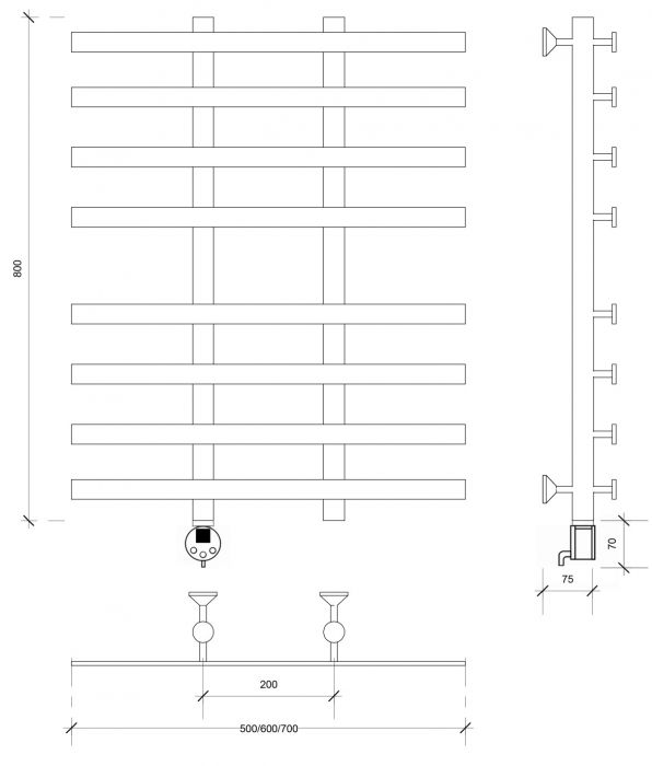 Полотенцесушитель электрический Secado Понтида 4 80x20x50 черный матовый