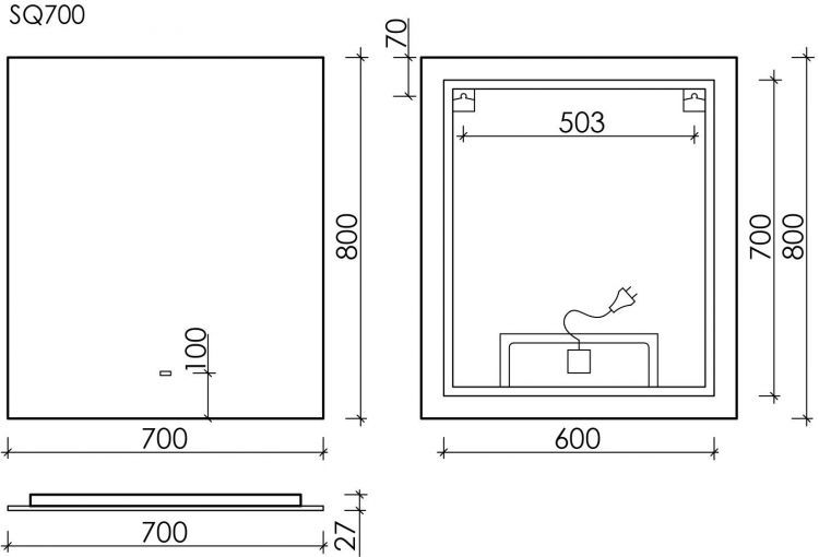 Зеркало SANCOS с подсветкой Square, 700х800, SQ700